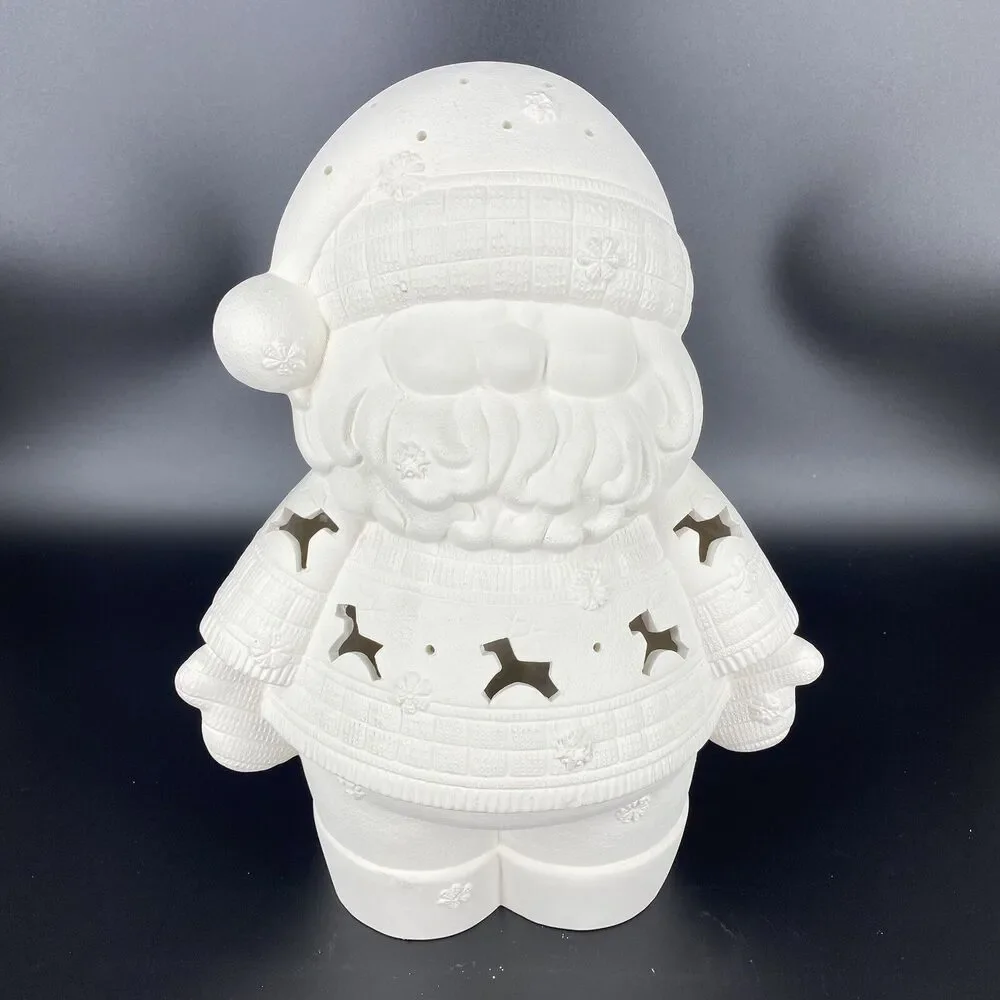 13” Ceramic Bisque Santa Luminary Ready to Paint Christmas Holiday Decor